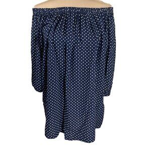 BLL New York Off The Shoulder Top Tunic Navy Blue White Stars Size L Large